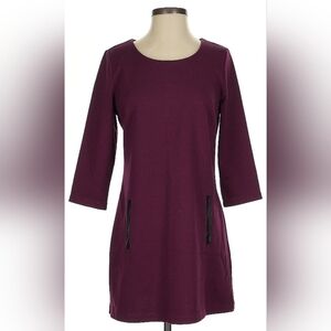 White House Black Market holiday purple Plum faux leather shift midi Dress S